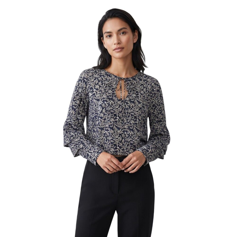 Lucca Couture Navy Leaf Print Bell Sleeve Crop Top